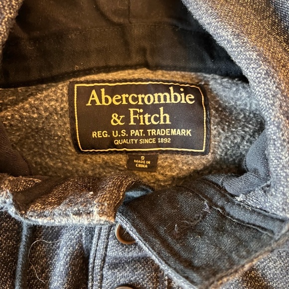 Heathered Navy Henley Hooded Sweatshirt- Abercrombie - Picture 2 of 3